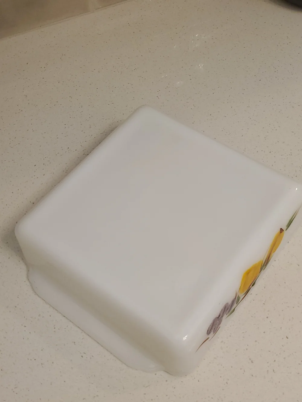 Fire King #452 Square 8” Milk Glass   Hand-Painted Fruit Harvest Gay Fad Studios